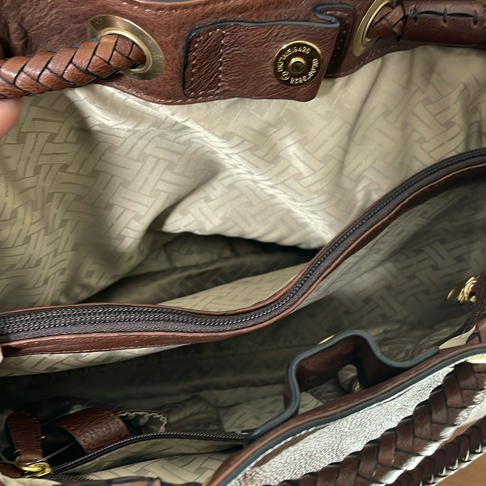 Cole Haan Brown Pebbled Leather Braided Handles Large Shoulder Bag - Picture 7 of 16
